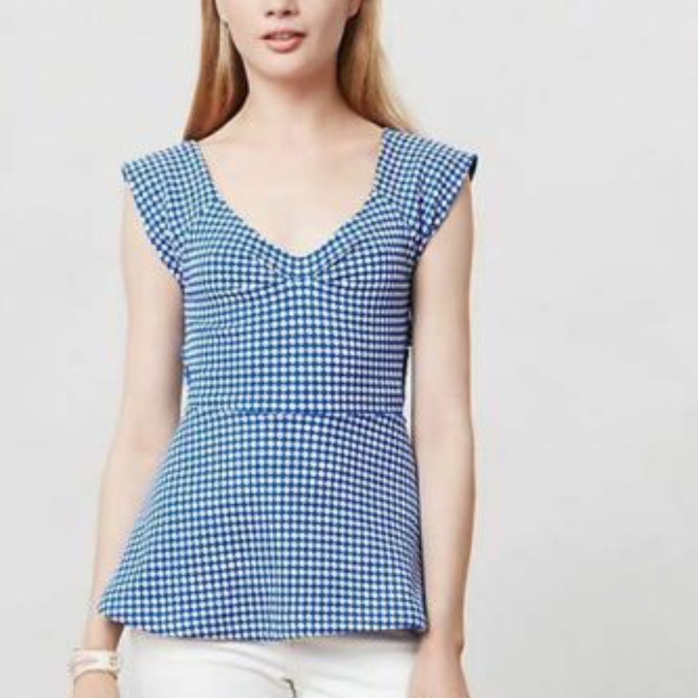 Anthropologie DELETTA Neo Gingham Crossback Peplum